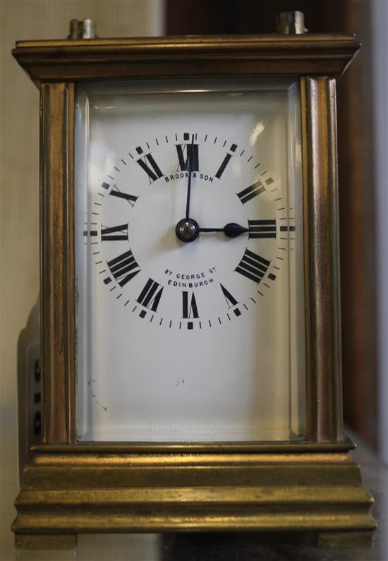 French gilt brass carriage timepiece, Brook & Son, Edinburgh